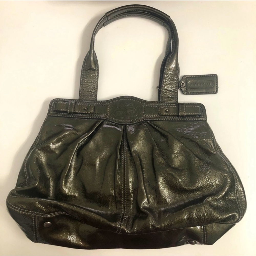 Coach Purse Olive Green Patent Leather Bag 13926